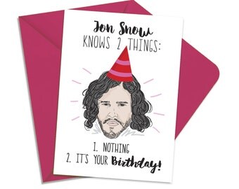 Printable Game of Thrones Card, Printable Jon Snow Birthday Card, You Know Nothing, Jon Snow Card, GOT Funny Printable Card INSTANT DOWNLOAD