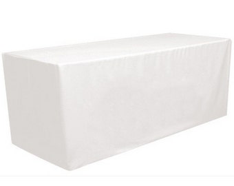 White 6' ft. Fitted Polyester Tablecloth Rectangular Table Cover For Wedding Banquet Party Trade Show