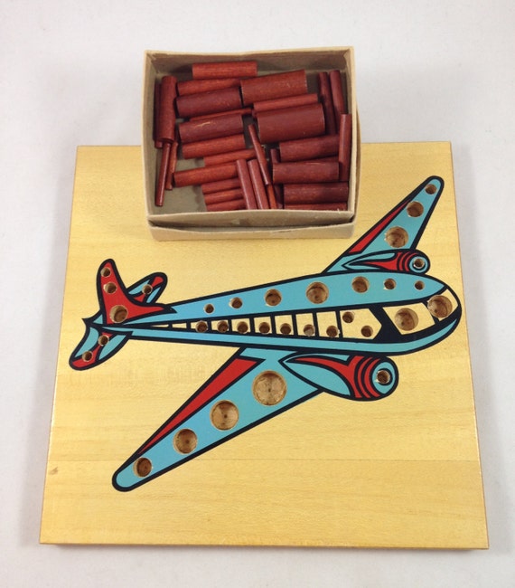 Vintage Wooden Peg Puzzle Educational Peg by UniqueTreasuresPA