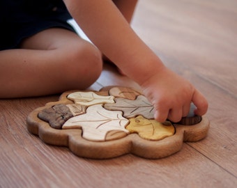 Wooden Leaf puzzle, Natural Baby Toy, Montessori Toy, Educational Toys, Wooden puzzle, Toddler wood Toy, Organic Toy