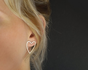 Silver Heart Earrings - Stud Earrings - Silver Heart post earrings - UK Handmade