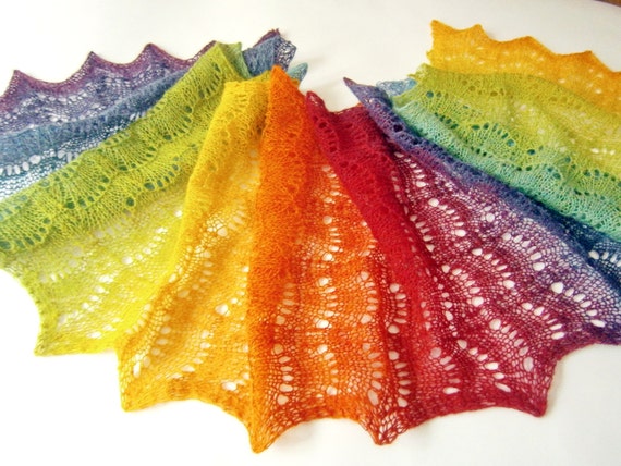 Rainbow Scarf Hand knit lace shawl Knitted wool scarf Hand knitting Made to order Knitted lace Openwork scarf Rainbow wedding Birthday gift