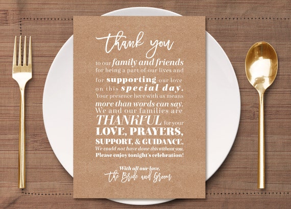 Kraft and Burlap Thank You Place Card place setting card