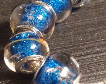 Set of 5 Murano Glass Charm Beads Sterling Silver Cores European Style Charm Bracelet Jewelry Making Supplies Findings (ID EU1-64)