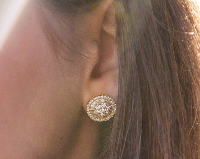 Disc Earrings CZ Earrings Cubic Zirconia Sterling Silver Earrings Gold Disc Earrings Circle Earrings Gold Earrings Small Earrings
