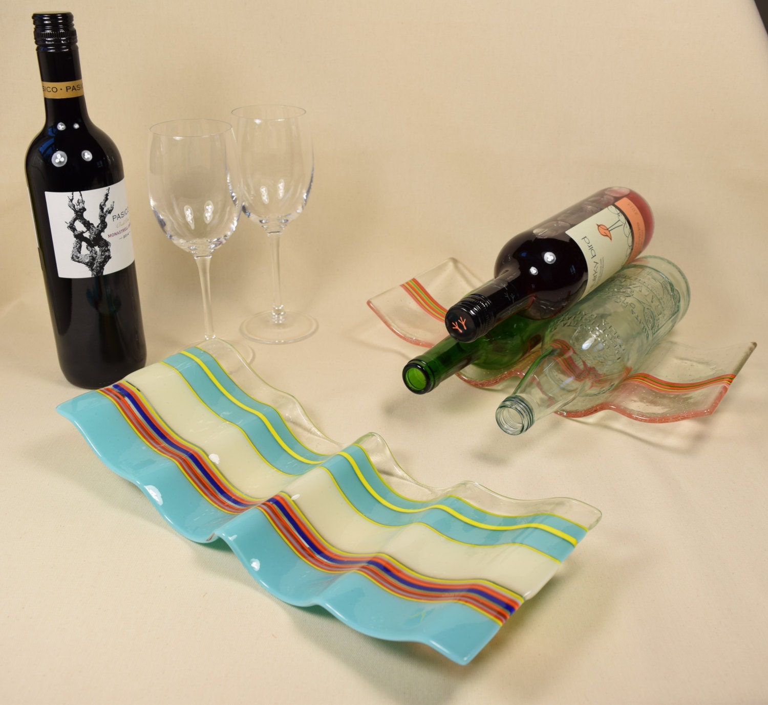 Fused Glass Wine Rack functional art modern bottle storage
