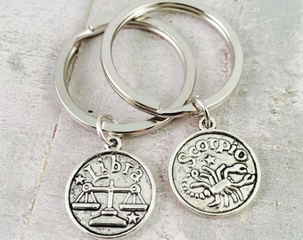 Zodiac keychain, zodiac charm keyring, horoscope keychain, birth sign charm, Aries, Taurus, Leo, Virgi, Capricorn, Aquarius, Pisces, Gemini