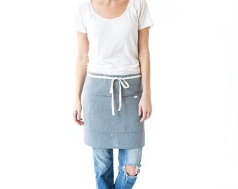Women's Linen Half Apron in Gray Smoke