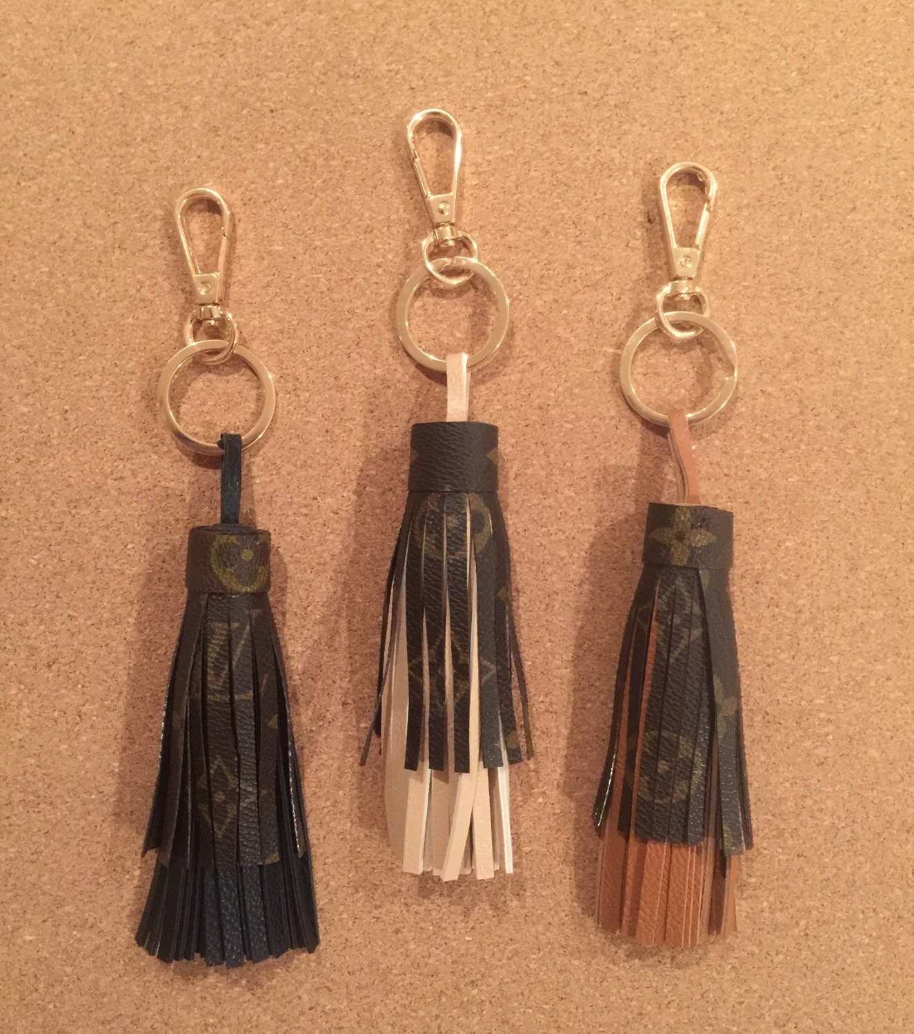 upcycled Louis Vuitton tassel made from Louis Vuitton canvas