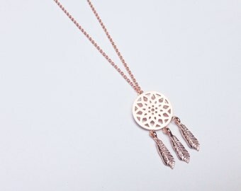 Rose gold dream catcher necklace, dreamcatcher, simple necklace, choker, simple choker, feather necklace, jewelries, jewelry, layer necklace