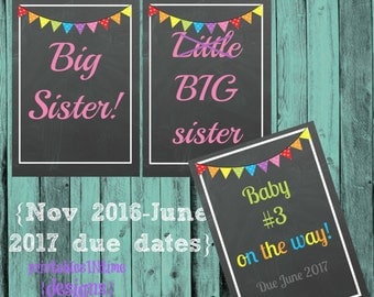 Big Sibling Signs- Pregnancy Announcement- 2 BIG SISTERS instant download