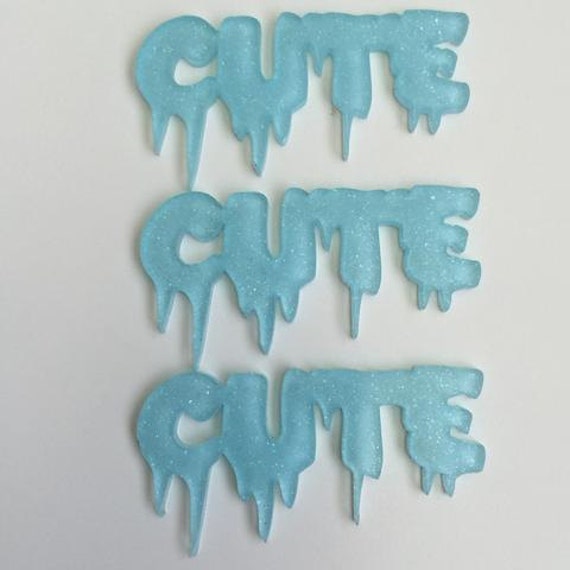 3 Piece Cute Blue Glitter Logo Word Drip Cabochons