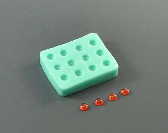 Silicone mold 6 mm, h=3 mm, 12 pcs one size lenses round cabochons - For earrings, doll's eyes, mosaic, jewelry, epoxy resin, polymer clay