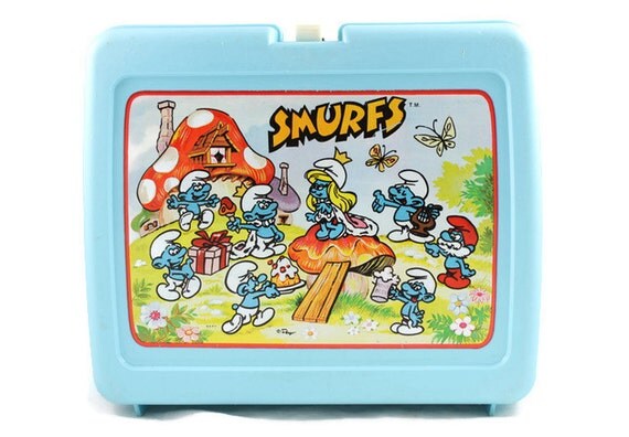 smurfs light blue plastic lunch box vintage smurfs light blue plastic lunch box vintage