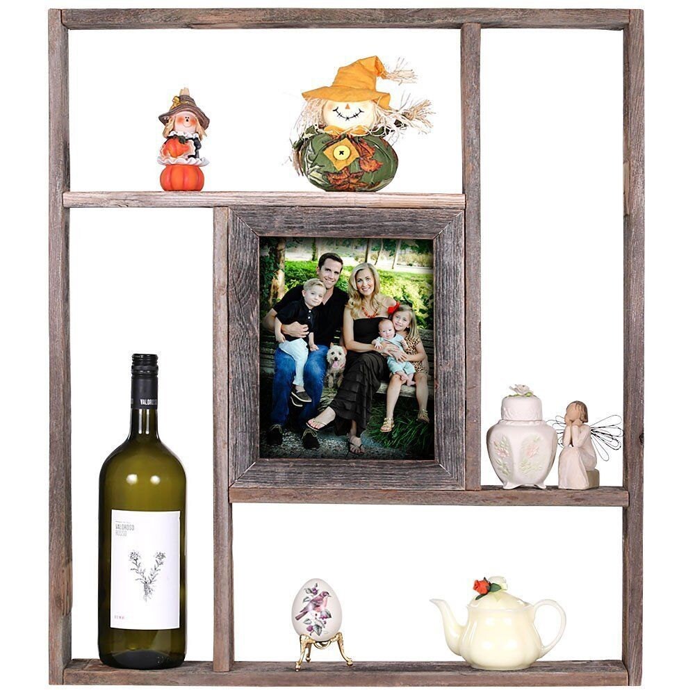 Barnwood Rustic Wooden Shelf Picture Frame 8x10, Weathered Gray