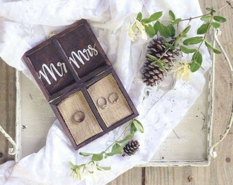 Ring Bearer Box - Wedding Ring Box - Mr. And Mrs. Ring Bearer Box - Double Ring Box- Rustic Wedding Decor