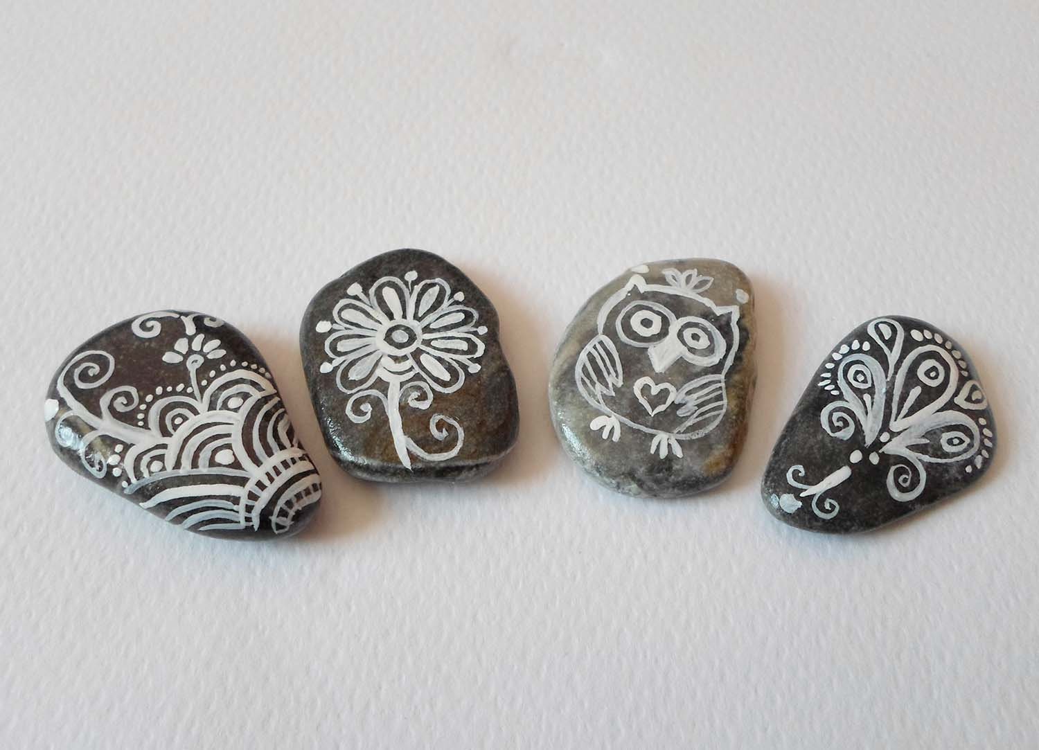 Paisley Zentangle Pebble Art Hand Painted Sea by DHANAjewelry