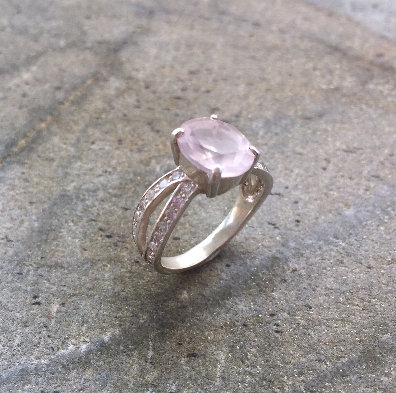 Rose Quartz Ring Natural Rose Quartz Pink Diamond by AdinaStone