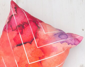 Boho Decor cushions with Watercolour design. Pink & Purpple Modern hippie designer pillow for Modern, Cushion cover, Meditation cushion