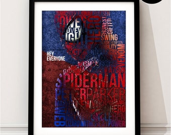 Spider-man Typography Art Print, Spiderman Marvel Superhero Inspired, Peter Parker, Quote, Avengers Art, Civil War, Homecoming, Hey Everyone