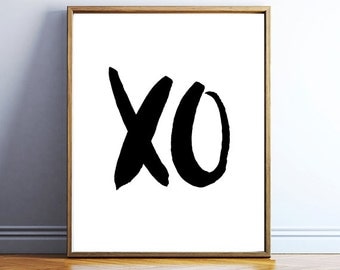 Printable xo wall artwork - xo poster printable art - love wall prints - black and white prints - digital valentines gift - DIGITAL WALL ART