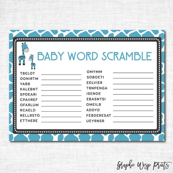 Giraffe Baby Shower Word Scramble Printable Baby Word