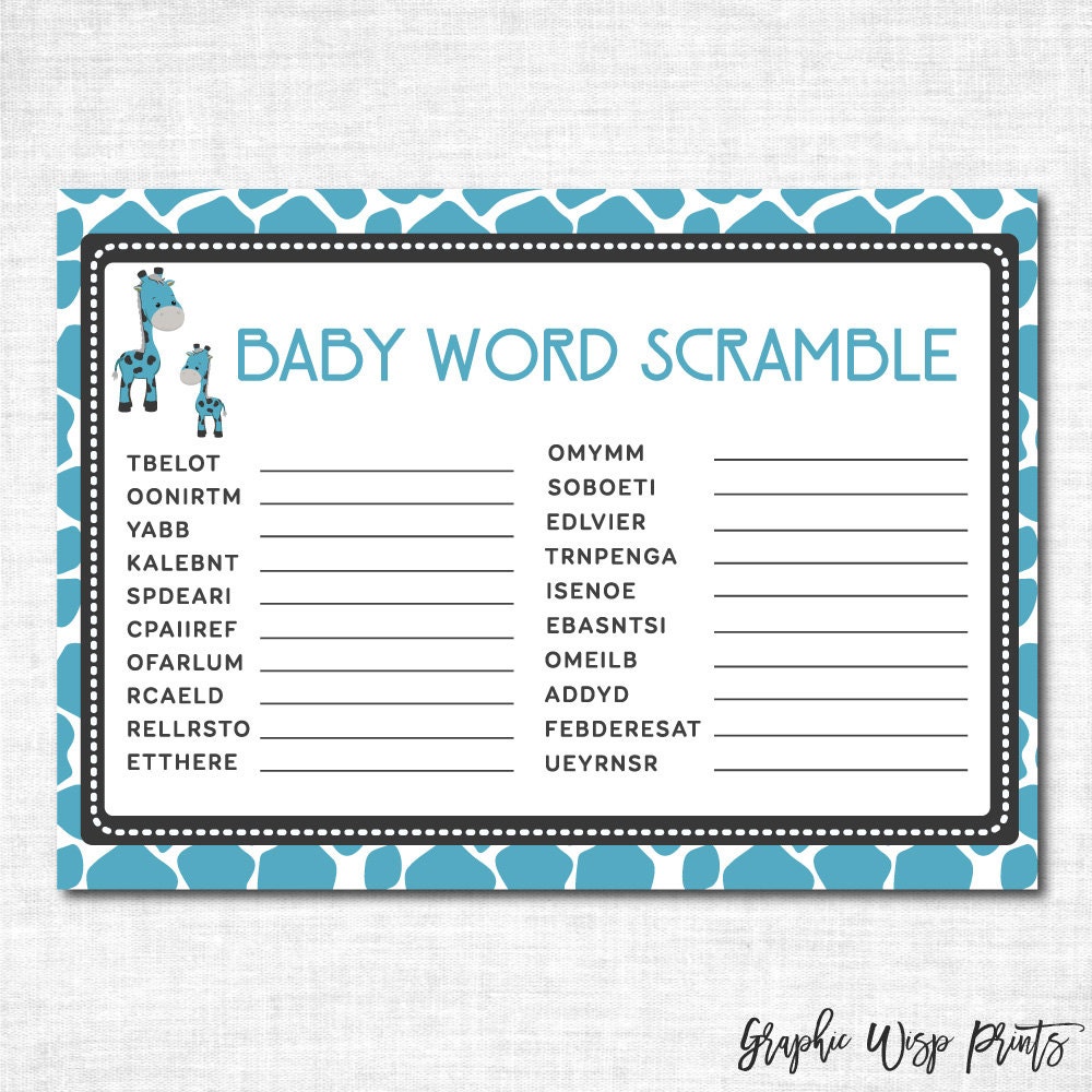 Giraffe Baby Shower Word Scramble Printable Baby Word