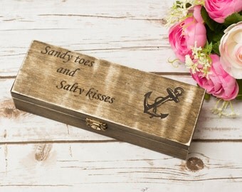 Bridesmaid Gift Box Beach Wedding Anchor Bridal Party Gift Box Keepsake Will you be my Bridesmaid Proposal Box Salty Kisses Sandy Toes Sign
