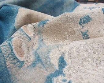 Nani Iro: Cotton & Linen Mix Dressmaking Fabric Komorebi Collection "Old Film" Teal Blue and Beige