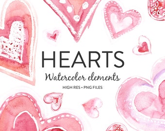 Watercolor Clipart - Hand painted Watercolor Hearts Clipart for Love, Loveliness and Romance