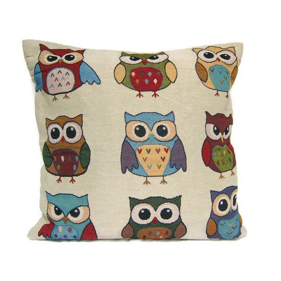 Decorative Owl Pillow Nine Baby Owls Pillow by DidiRaDesigns