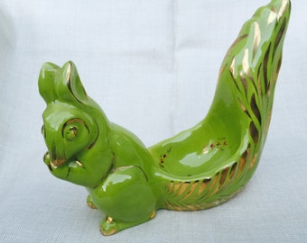 Cool 1960's vintage hand painted ceramic squirrel dish
