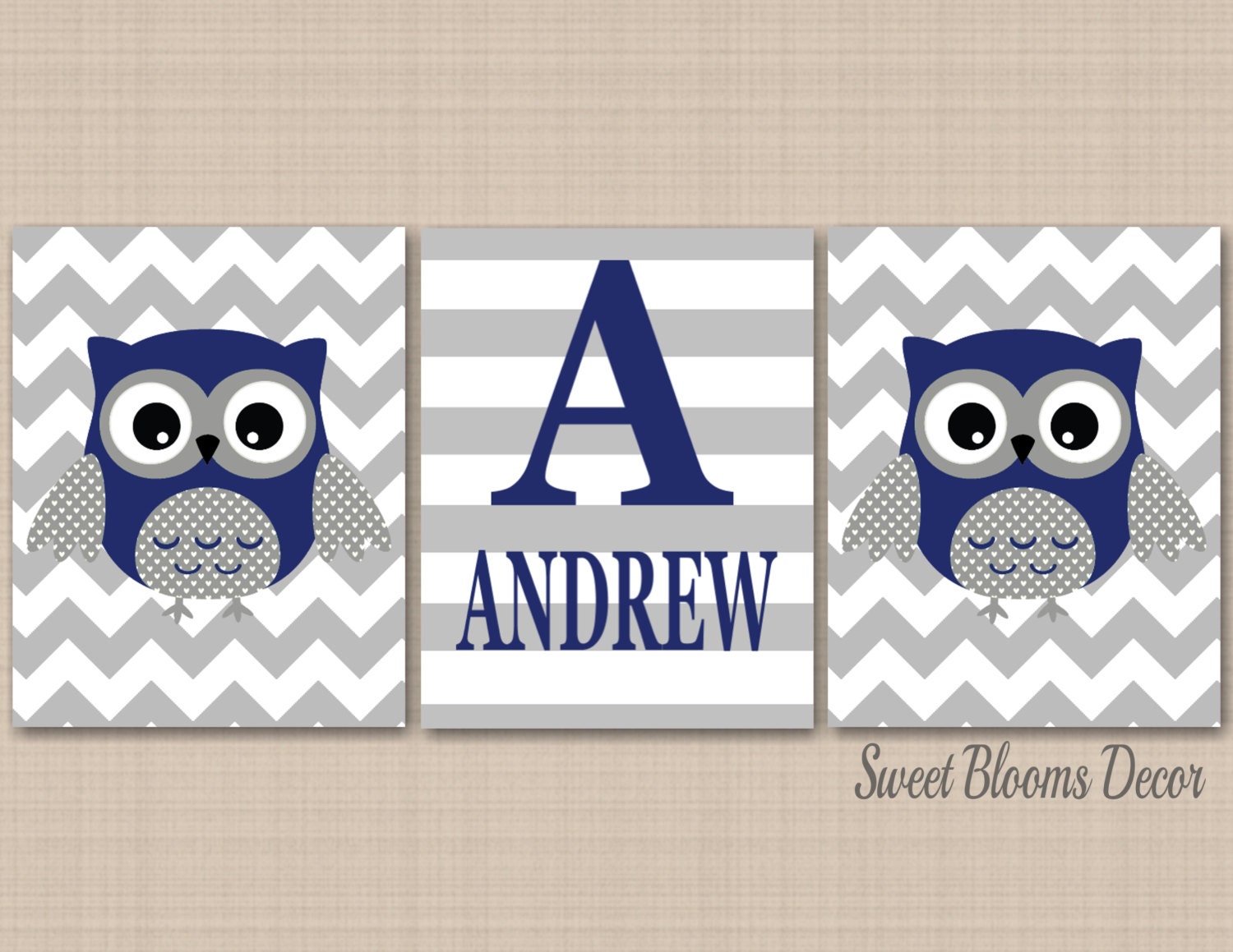 Owl Nursery Wall ArtNavy Gray Owl Wall ArtOwl Nursery