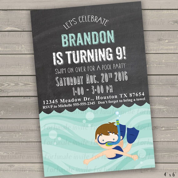 Pool Party Invitation Boy Printable