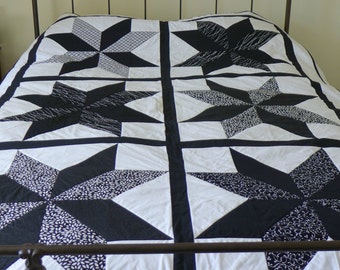 Modern Black and White Twin Coverlet Star Quilt