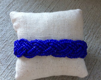 Blue beaded bracelet, braided cuff bracelet, boho bracelet, cobalt cuff bracelet, cobalt bracelet, blue bridesmaids, blue beaded cuff, blue