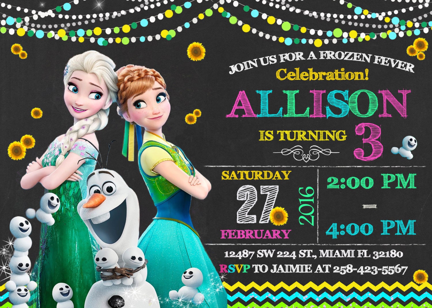 Frozen Fever Invitation Birthday Frozen Fever Party