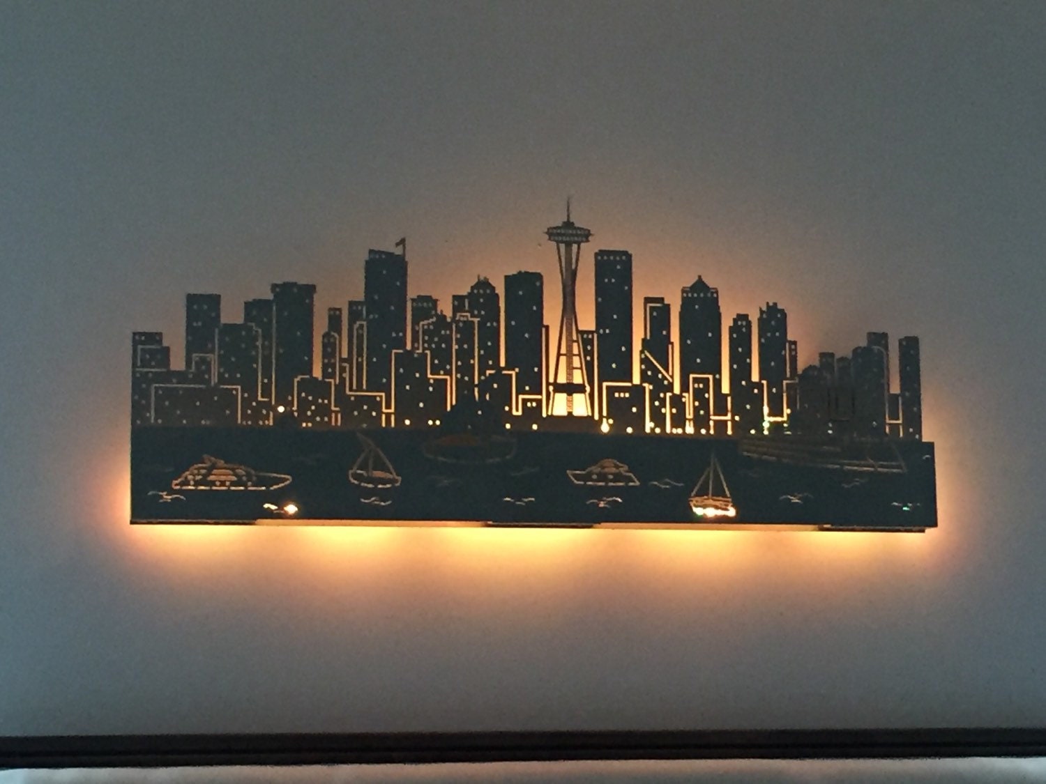 Lighted Seattle Skyline... laser cut...48 dual layer