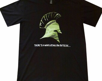 Camo Spartan Helmet on Black Men's high quality short sleeve premium T Shirt ships worldwide