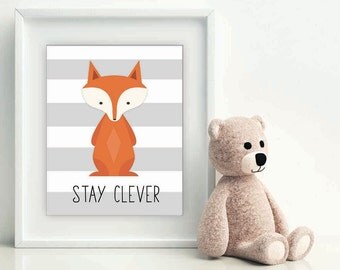 Stay Clever Little Fox, Christmas gift baby, nursery art, woodland nursery, nursery print, nursery decor, fox wall art, fox printable