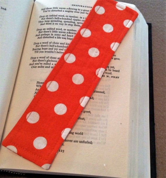 Fabric Bookmark Orange Polka Dots Bookmark by KraftyGirlCreations