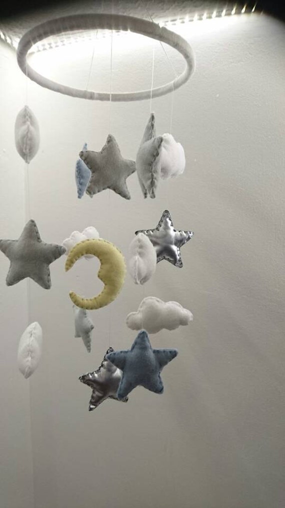 Stars and moon nursery mobile by ChicWallDecorations on Etsy
