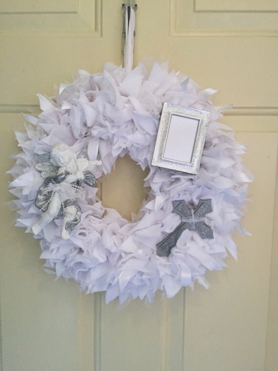 Christening wreath white and silver by MOSTaDOORableWREATHS