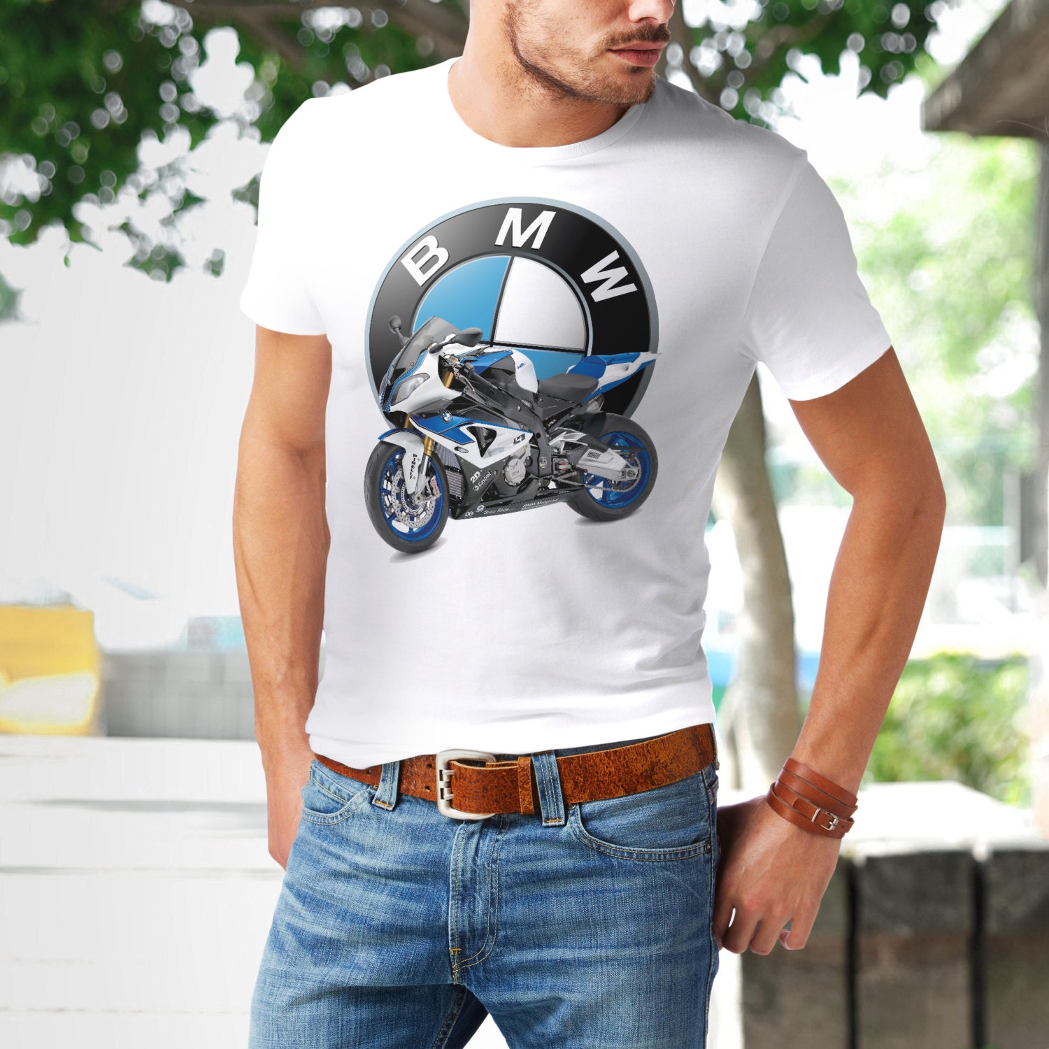 BMW Men White T-shirt M Power Motorcycle Graphic by nelyshops64