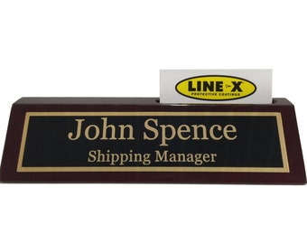 Personalized Business Desk Name Plate with Card Holder - Includes Free Engraving and Free Shipping
