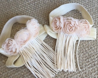 Ivory Baby Girl Sandals, Ivory Baby Barefoot Sandals, Fringe Baby Sandals, Ivory Baby Shoes, Cream Baby Shoes, Christening Shoes