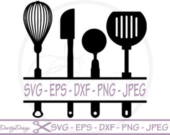 Split Kitchen Utensils SVG, Split monogram svg, dxf files, eps files, cricut, kitchen monogram svg file, Clip Art, cut file silhouette