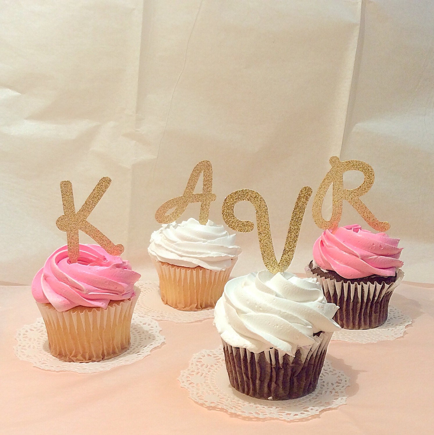 Monogram cupcake toppersgoldglittersilverletter cupcake