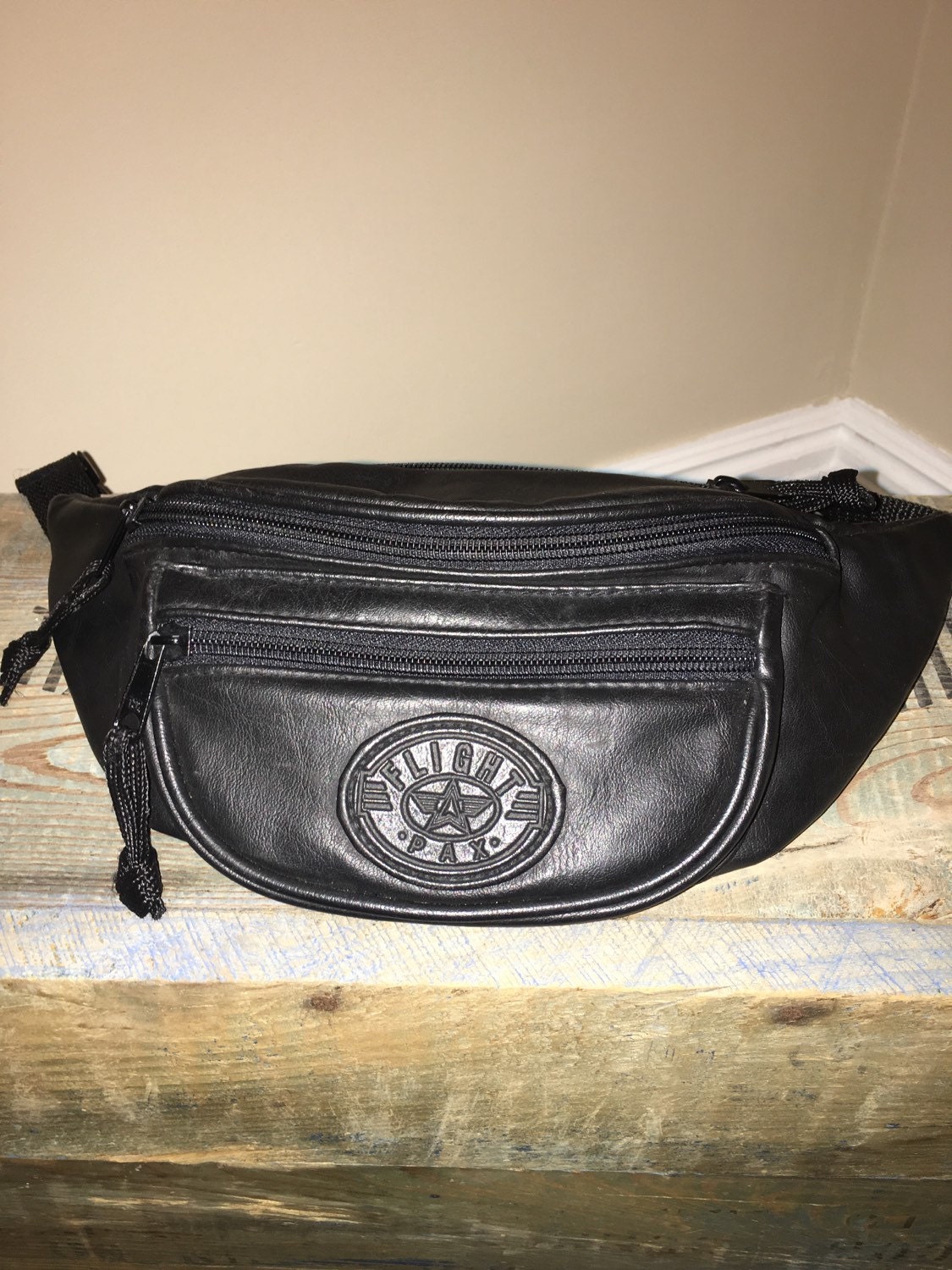 80s 90s FANNY PACK /// Black Leather Big by VintageEvrything