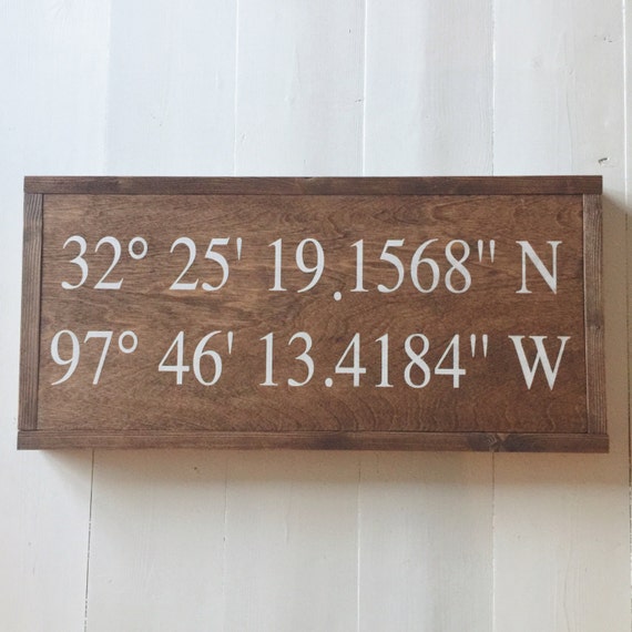 Coordinates Sign Painted Wood Sign Framed Wood by TxSizedHome